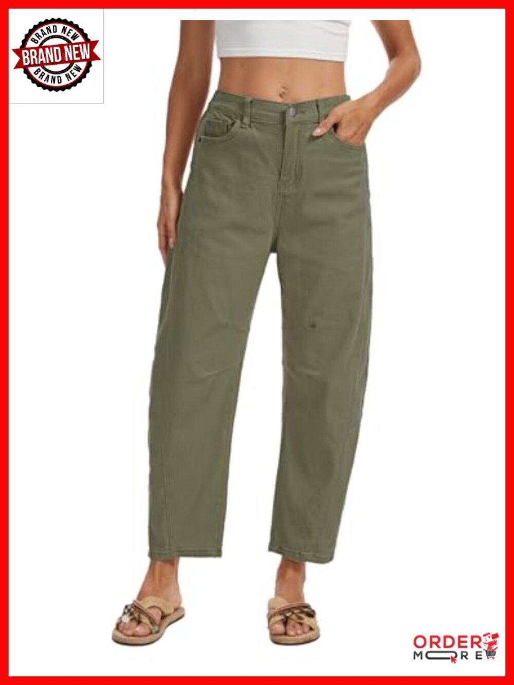 Women's Barrel Jeans Mid Rise Pull On Wide Leg Cropped Stretchy Boyfriend Denim